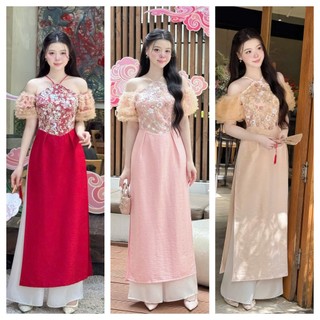  Áo dài cách tân Kiều Thư chất liệu tafta nhũ mềm lên form đẹp - dáng yếm tay bồng ôm eo cực xinh xắn 