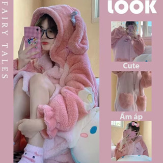  Bộ Ngủ Lông Mùa Đông Hình Thỏ Hồng Đáng Yêu Ấm Áp Mềm Mại Dành Cho Nam Nữ  Bộ Mặc Nhà Mùa Đông Unisex 