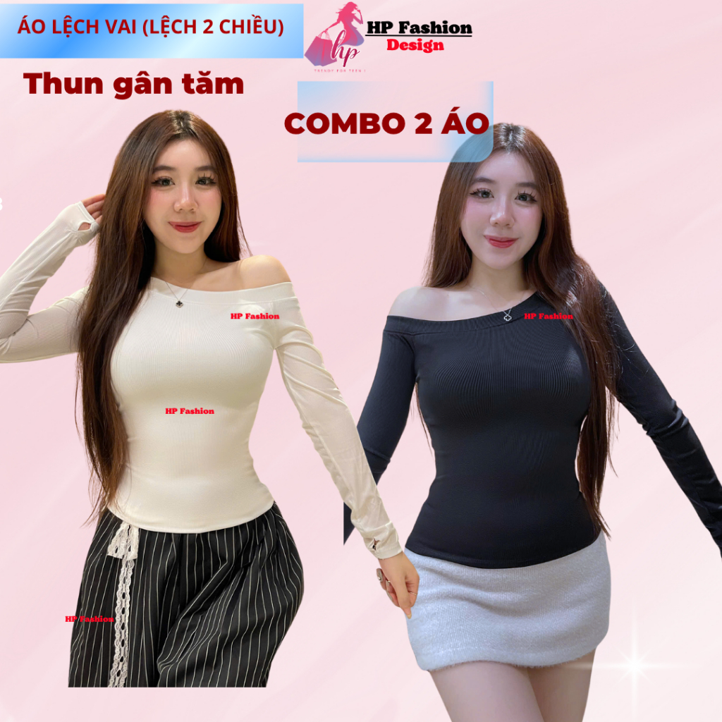 [Sọc ở cuối] Áo thun lệch trễ hở vai body dài tay, áo kiểu nữ màu đen trắng đỏ co giãn mùa hè noel tết tôn dáng  HP5 | BigBuy360 - bigbuy360.vn