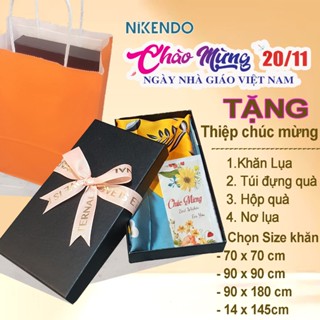  Combo Khăn Lụa Và Hộp Đựng Quà + Túi Đựng khăn lụa quàng cổ vuông chữ nhật dài CB1 