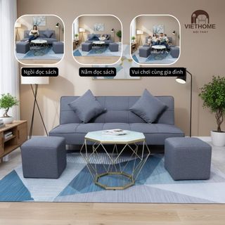  Sofa Bed 1m7 Nguyên Bộ 6 Món Full Combo Sofa Giường + Bàn + Đôn + Gối Tựa ,Phù Hợp Mọi Không Gian - Nội Thất Việt Home 