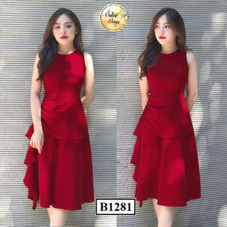  Đầm nữ Butino B1281 – Màu đỏ – Dáng xòe lệch tầng sang trọng – Dự tiệc cưới 