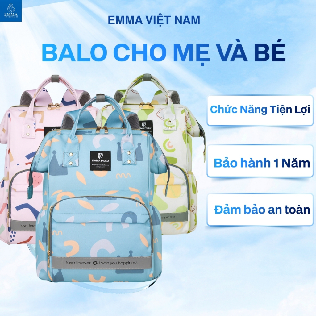 Balo bỉm sữa đựng đồ cho bé của EMMA, 12 ngăn tiện lợi đi chơi/du lịch/đi tiêm, bảo hành 12 tháng