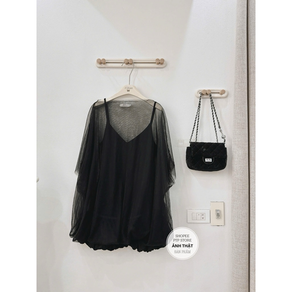 [S2.4184] Set 2 Món Váy 2 Dây Đuôi Cá Chất Zip Mix Áo Choàng Voan Tơ 2 Màu | BigBuy360 - bigbuy360.vn