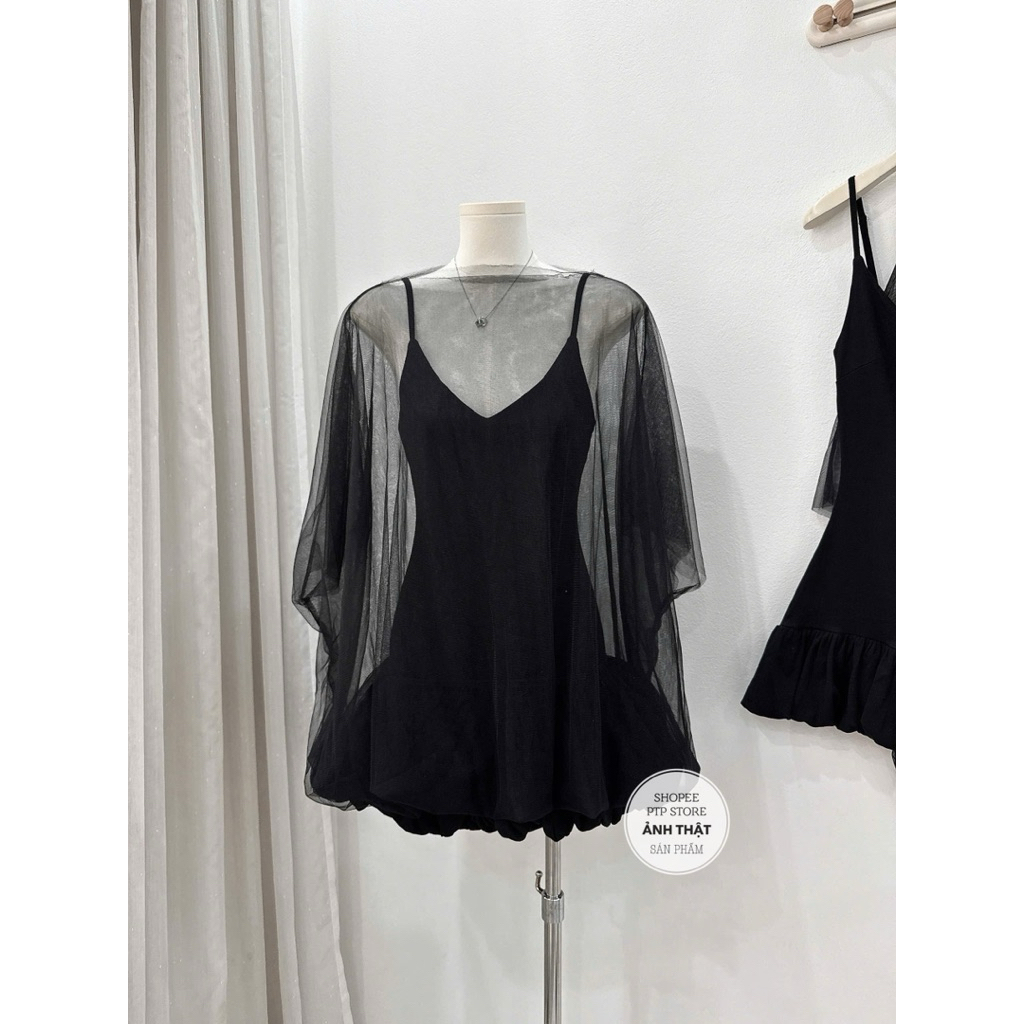 [S2.4184] Set 2 Món Váy 2 Dây Đuôi Cá Chất Zip Mix Áo Choàng Voan Tơ 2 Màu | BigBuy360 - bigbuy360.vn