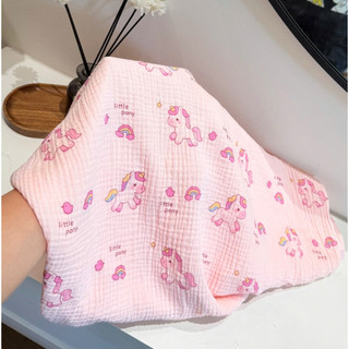 vải xô muslin 2 lớp cao cấp mềm mịn con ngựa nền hồng siêu xinh