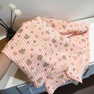 vải xô muslin 2 lớp cao cấp cún caro cam