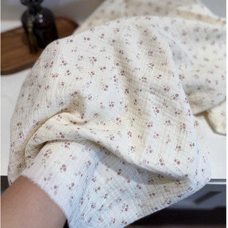 vải xô muslin 2 lớp cao cấp hoa nhí nâu đỏ mới về siêu vintage