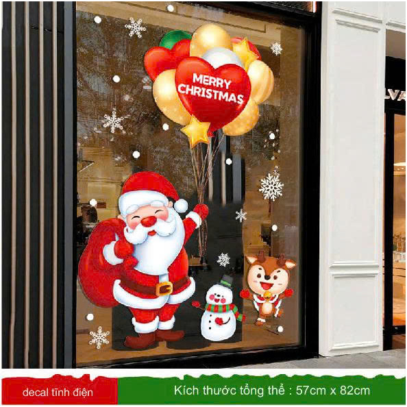Decal Noel 2026 - Decal Tĩnh điện Trang trí Noel 2026 kích thước lớn - Dán trang trí cửa kính giáng 