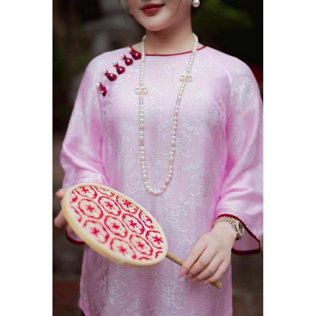 Vải lụa may áo dài, Họa tiết thọ dơi-Mã 22-Thọ dơi hồng phấn ,Nhungsilk , Lụa cao cấp | Nhaxa Silk |