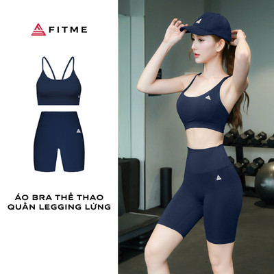 Bộ đồ tập gym yoga nữ Fitme co giãn thấm hút mồ hôi áo bra glow quần biker Blazer Navy