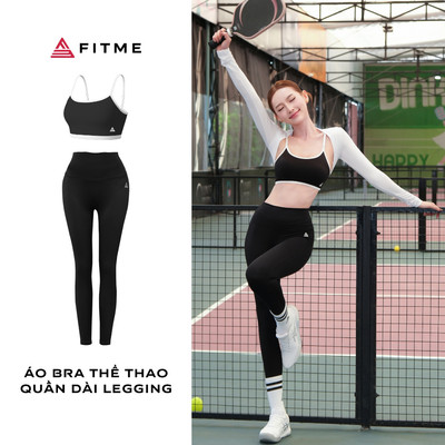Bộ đồ tập gym yoga nữ Fitme co giãn thấm hút mồ hôi, áo bra glow quần legging zeta đen