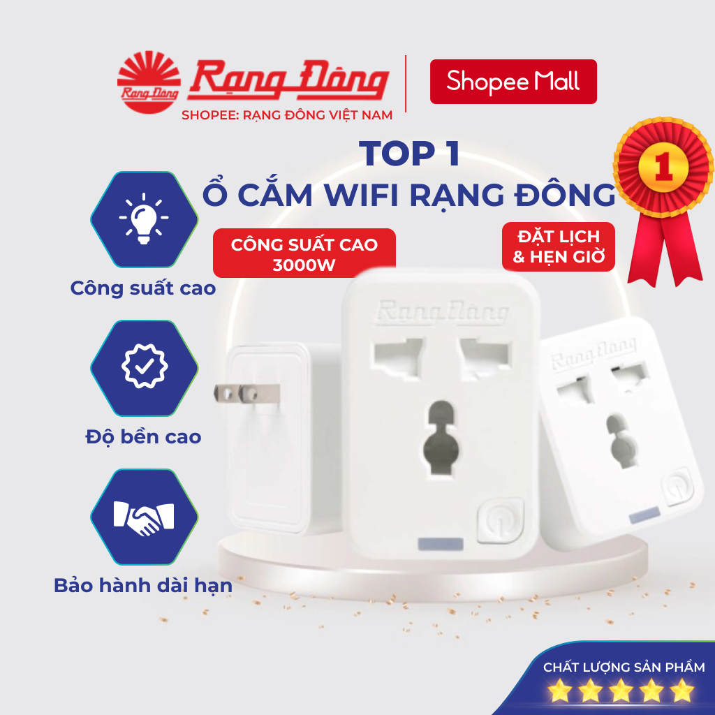 Ổ cắm wifi Rạng Đông, Ổ cắm điện thông minh điều khiển từ xa qua internet, MODEL OC.01.WF 16A