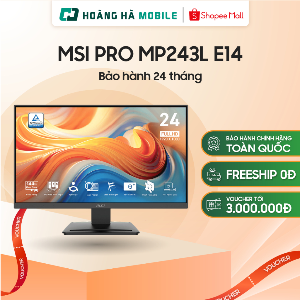 Màn hình MSI PRO MP243L E14 (23.8"/ IPS/FHD/144Hz/1 ms)/ MSI PRO MP273L E14 27 inch - Chính hãng