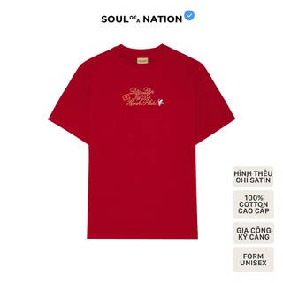  Áo thun ĐỎ ĐÔ THÊU TIÊU NGỮ VIỆT NAM phối với chỉ thêu Kim Tuyến Lấp Lánh form basic 100% cotton SOUL OF A NATION 
