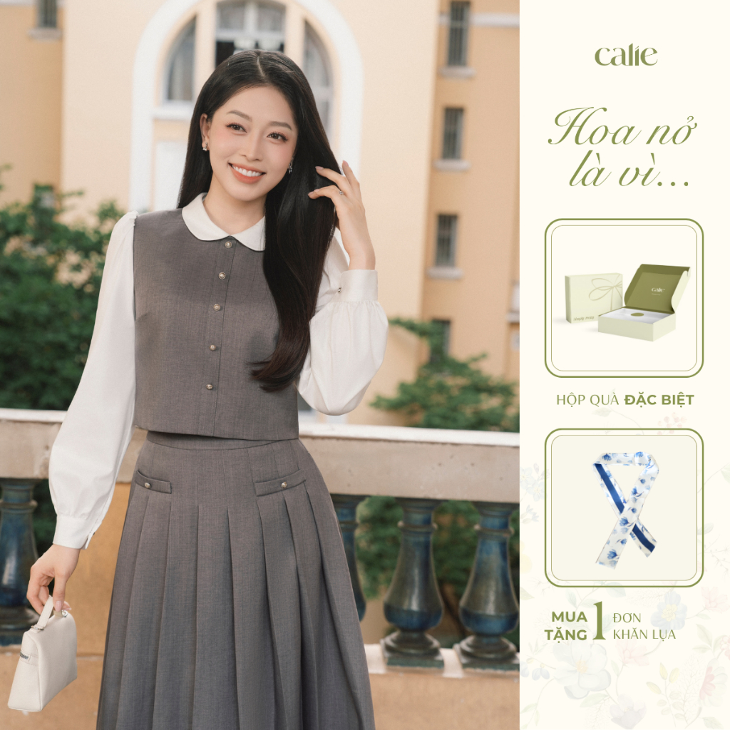 (HNLV) Áo ghi cổ sen phối mềm mướt form basic dễ mix đồ, tôn dáng thời trang nữ Calie Ac575 | BigBuy360 - bigbuy360.vn