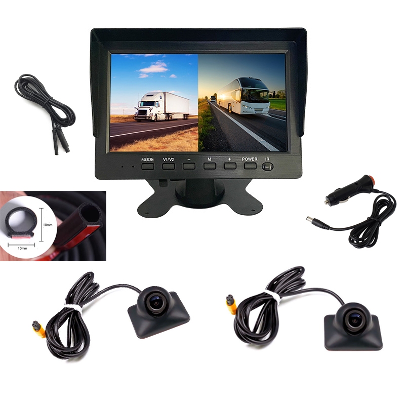 Bộ camera cặp lề màn hình AHD 7 inch hiển thị cùng lúc 2 camera,có khe cắm thẻ nhớ