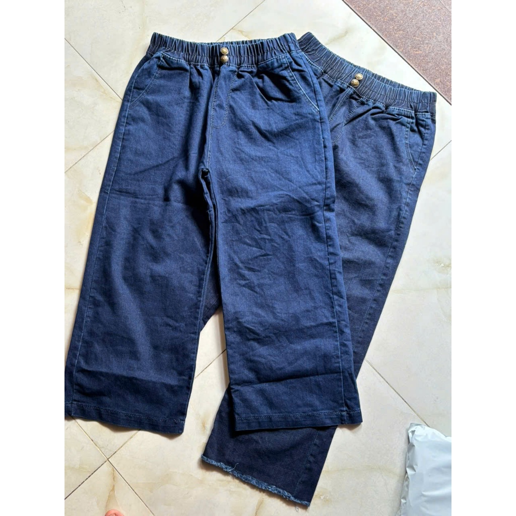 Quần Jean Lửng Nữ Lưng Thun Ống Rộng – Vải Jean Co Giản Thoải Mái