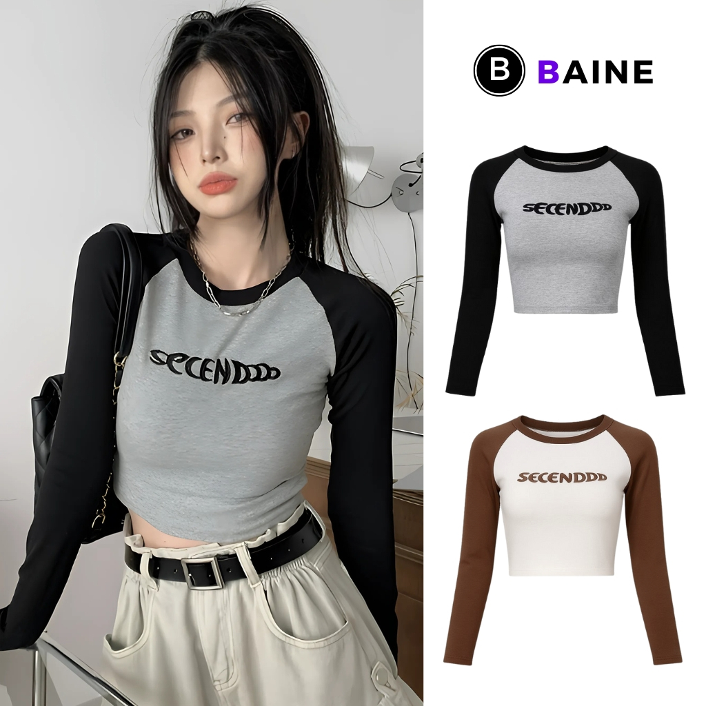 [XẢ HÀNG] Áo Croptop Tay Dài Cổ Tròn SECEN DOOO Chất Thun Borip Kiểu Sexy Nữ BM70, Áo Thun Raglan Ôm