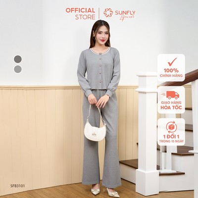 Set 3 interlock hình trám, áo dây - áo khoác - quần suông dài SUNFLY SFB3101