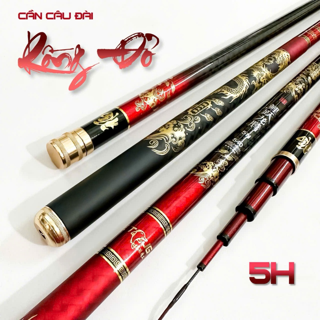 Cần câu tay Rồng Đỏ độ cứng 5H chuyên câu đơn câu đài hàng cao cấp chính hãng tặng ngọn phụ
