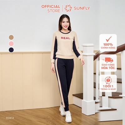 Bộ thể thao nữ poly gân áo dài quần dài  năng động SUNFLY SS5814
