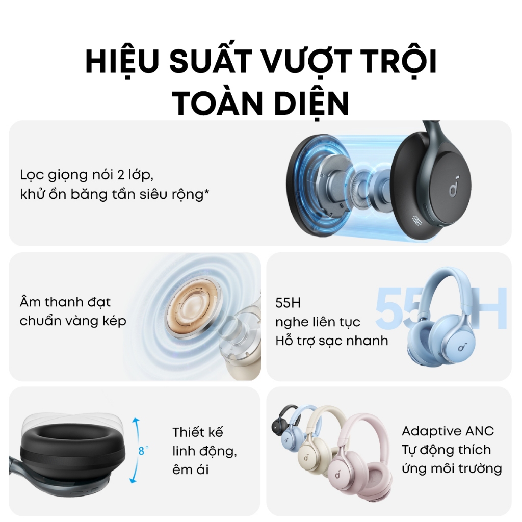 Tai nghe không dây chụp tai soundcore Space One | Âm thanh Hi-res | Giảm ồn 98% | 55h phát nhạc | BigBuy360 - bigbuy360.vn