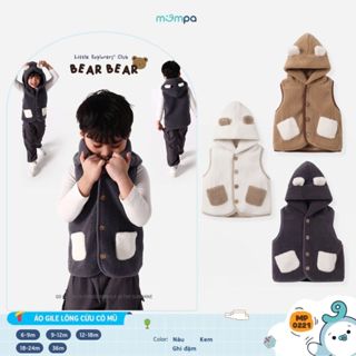  Áo Gile lông cừu cho bé Mompa 6 tháng - 3 tuổi có mũ vải co giãn ấm áp cúc cài 0221 