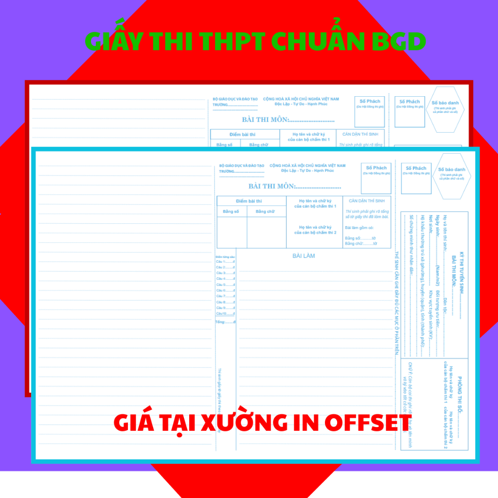 Giấy thi A3 chuẩn mẫu bộ giáo dục 100,200 tờ, hàng đẹp, chữ và dòng kẻ in mực xanh