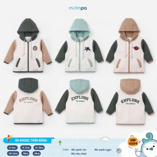  Áo khoác chần bông cho bé Mompa 6 tháng - 4 tuổi vải Cotton mềm mại ấm áp khoá kéo 0224 
