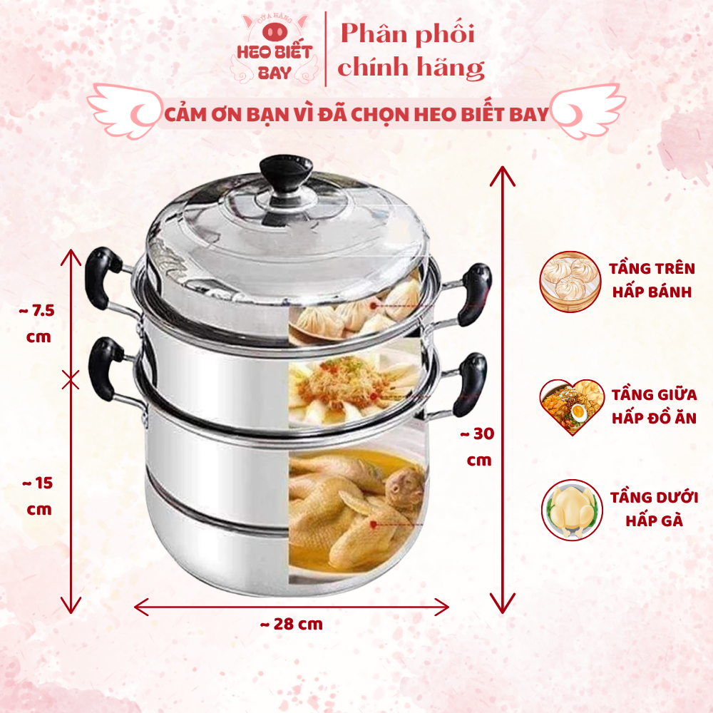 Nồi Hấp Inox 3 Tầng 28cm Cao Cấp – Hấp Nấu Đa Năng, Dùng Cho Nhiều Loại Bếp – Giữ Trọn Dinh Dưỡng