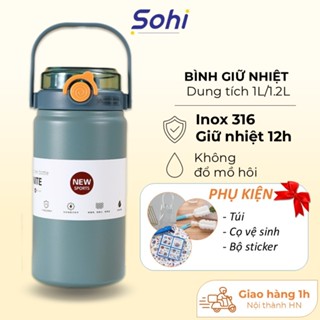 Bình giữ nhiệt có ống hút, ly giữ nhiệt 1000ml không đổ mồ hôi, lõi inox 316 cao cấp, giữ nhiệt nóng lạnh 12-24h