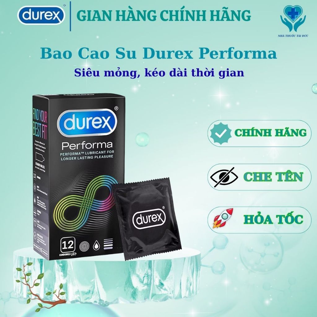 Bao cao su Durex Performa - Kéo dài thời gian quan hệ - Hộp 3 - 12 cái
