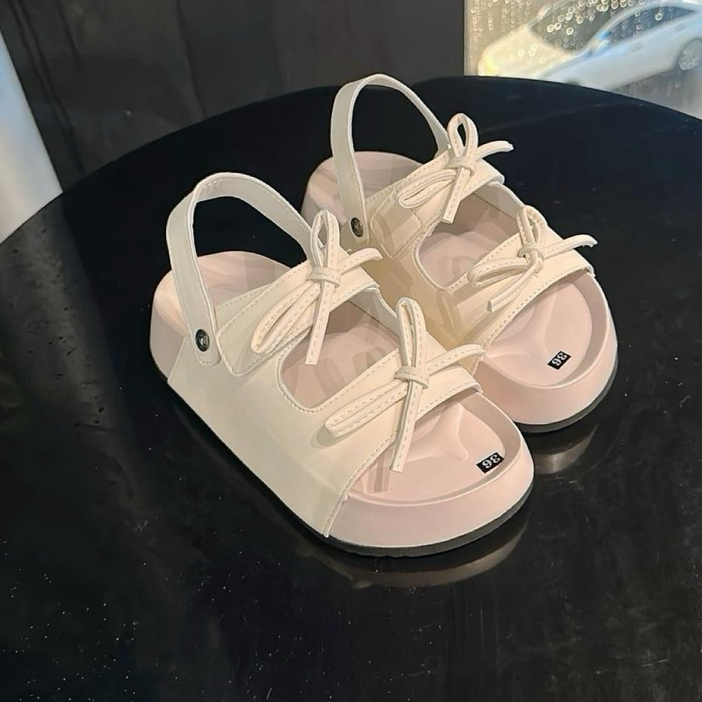 Sandal đi được 2 kiểu Nữ quai nơ nhiều màu có xé dán tiện lợi nhẹ chân cao 3cm (H-A30)