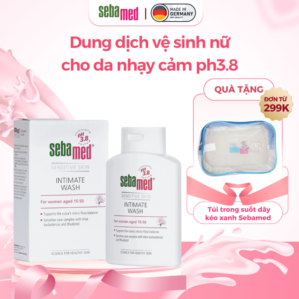   TẶNG TÚI  Dung dịch vệ sinh phụ nữ Sebamed Feminine Intimate Wash pH3.8 cho da nhạy cảm 