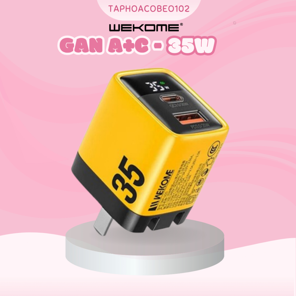 Củ sạc Wekome Chính Hãng, LikCharger GaN A+C 35W, Chân Cắm Gập 90 Độ