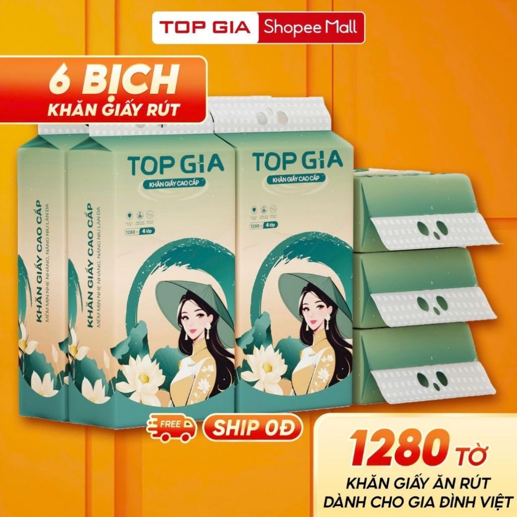 Khăn giấy rút treo tường TopGia Sắc Việt 1280 tờ, giấy vệ sinh dành cho gia đình Việt, tặng móc treo