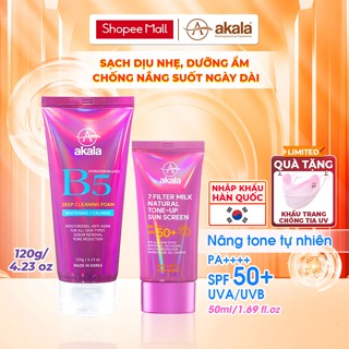  Combo Kem Chống Nắng Phổ Rộng 7 Màng Lọc SPF50+ PA++++ akala 50ml & Sữa Rửa Mặt B5 Hydration Balance Cấp Ẩm akala 120g 