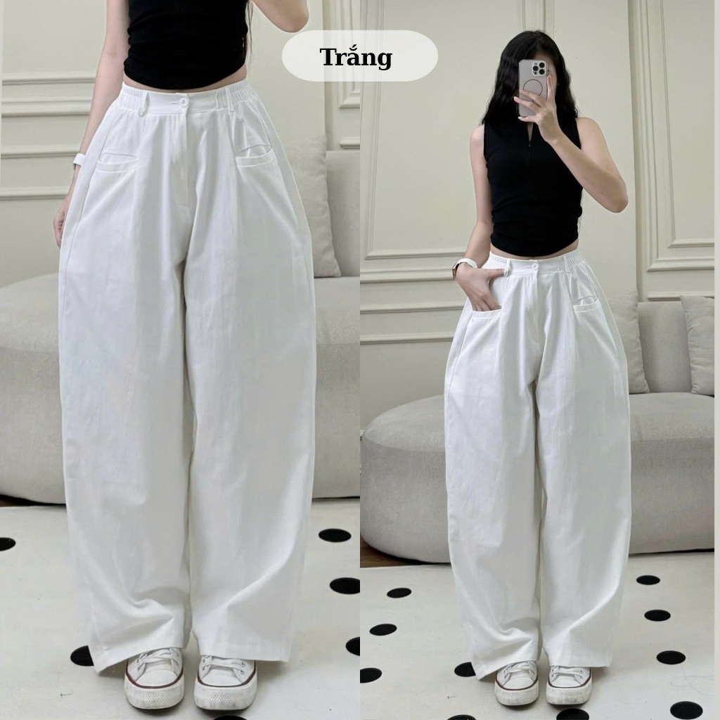Quần Kaki Dáng Suông Ống Rộng Nữ 247Store Chun Sau Basic Mặc Đi Học Đi Làm Đi Chơi | BigBuy360 - bigbuy360.vn