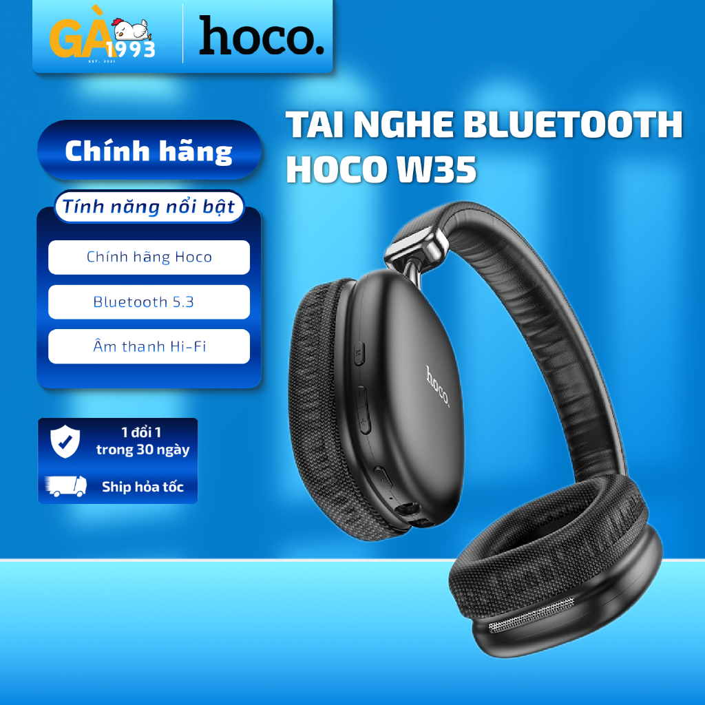 Tai Nghe Chụp Tai Hoco W35 Pin Siêu Trâu 40h, Bluetooth V5.3, Kiểu Dáng Sang Trọng - BABYCHICKENDECOR