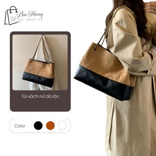  Túi Xách Nữ Đeo Vai Da Lộn Phối Họa Tiết Kẻ Ô Thời Trang Có Dây Xích Size 25 28 Cao Cấp 