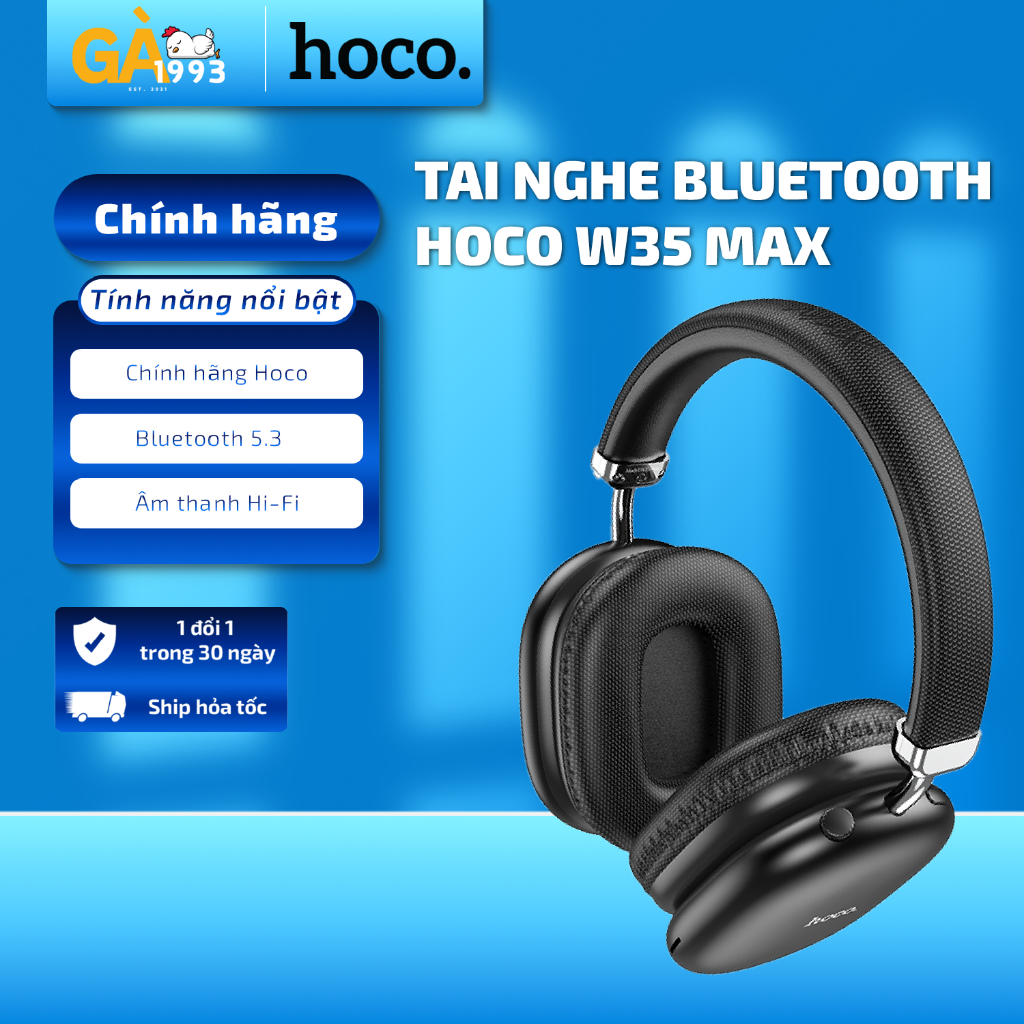 Tai nghe chụp tai W35 Max, Tai nghe bluetooth V5.3 pin 90H chính hãng, tích hợp micro, hỗ trợ thẻ nhớ.