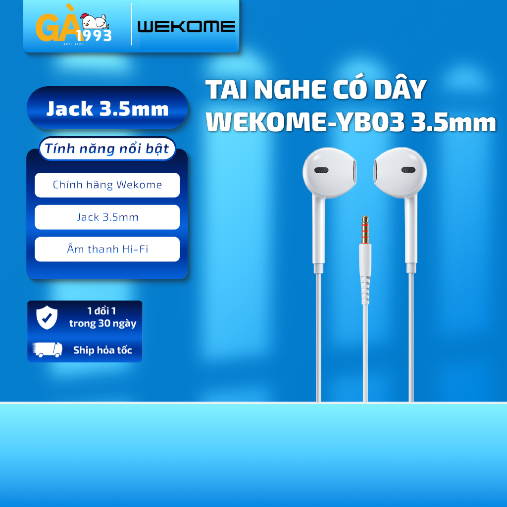 Tai nghe dây chính hãng WEKOME YB03 - Jack 3.5mm -  Âm thanh rõ nét, có mic đàm thoại - Bảo hành 12 tháng