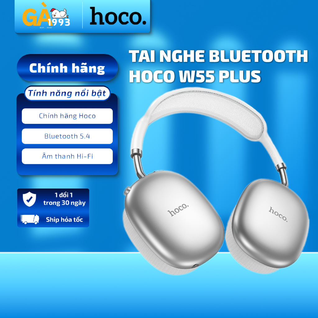 Tai nghe chụp tai Bluetooth V5.4 Hoco W55 phiên bản 90h có mic đàm thoại hỗ trợ khe cắm thẻ nhớ,cổng AUX, nghe nhạc | BigBuy360 - bigbuy360.vn