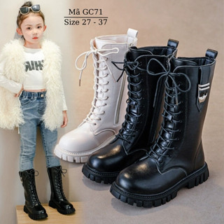  Giày bốt bé gái cổ cao dài đến đùi gối cao cấp da màu đen sành điệu phù hợp biểu diễn thời trang văn nghệ đi tiệc GC71 