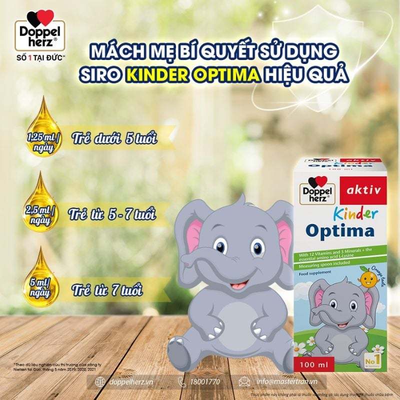 Siro ăn ngon Doppelherz Kinder Optima – Bổ sung L-Lysine, Vitamin và Khoáng chất giúp trẻ phát triển