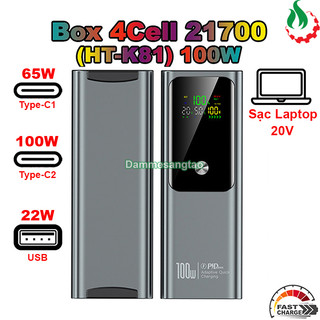  Vỏ box sạc dự phòng 4 cell 21700  HT-K81  sạc nhanh 100W - Hỗ trợ sạc Laptop  Không có pin  