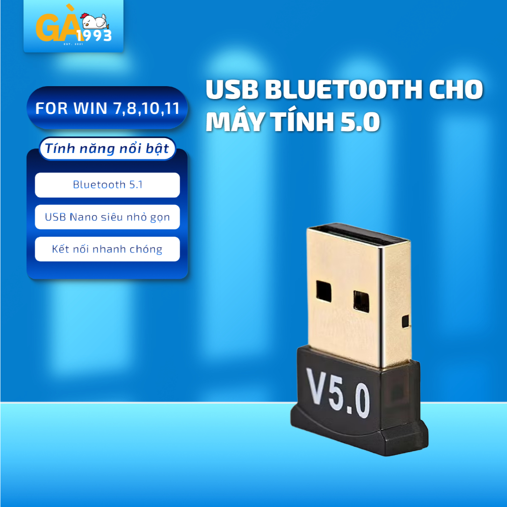 USB Bluetooth 5.0 dành cho PC - Bộ chuyển đổi Bluetooth USB nhỏ gọn tiện dụng - BCD