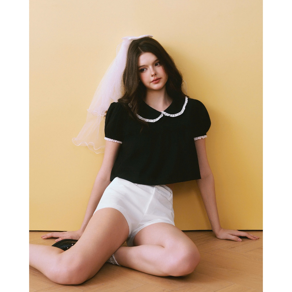 Áo sơmi babydoll EAGER kiểu tay phồng phối ren LISA TOP