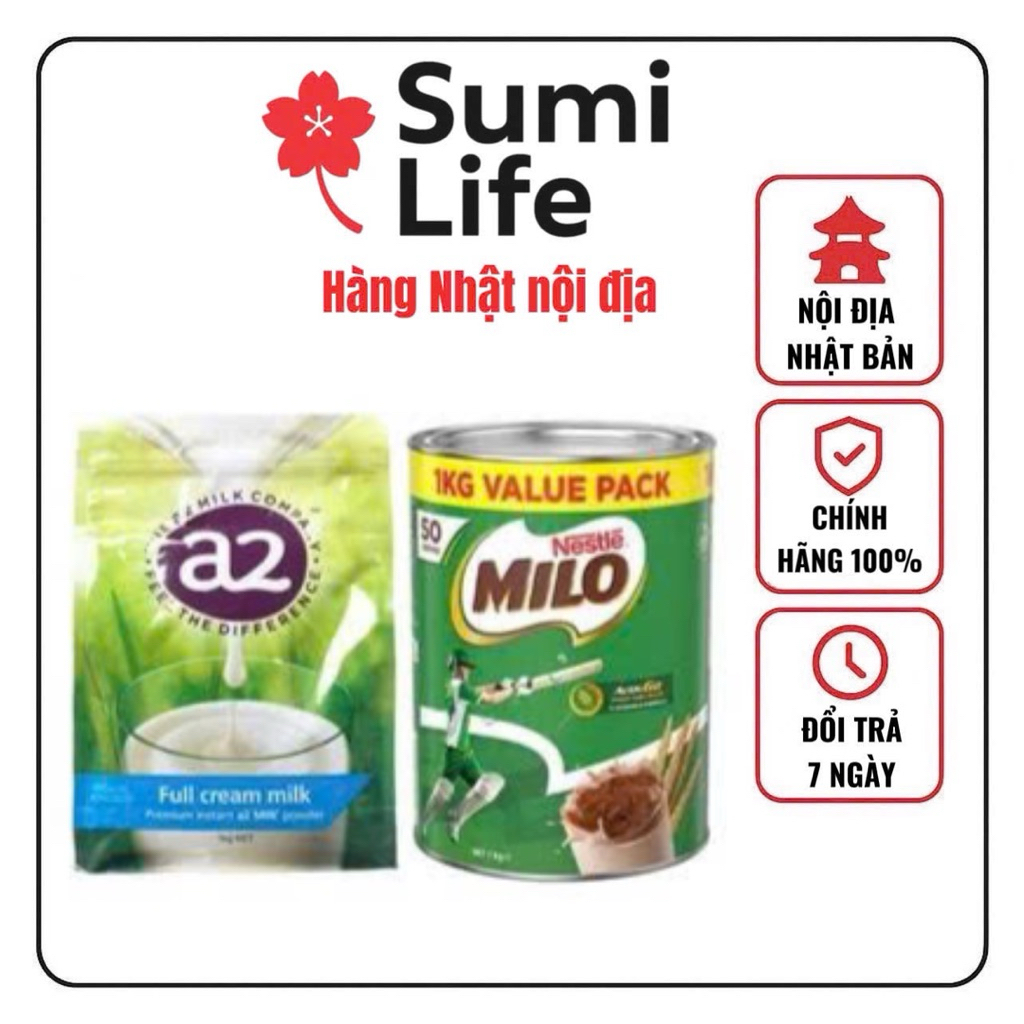 Sữa bột nguyên kem hòa tan A2 Milk Full Cream và Milo Úc 1kg